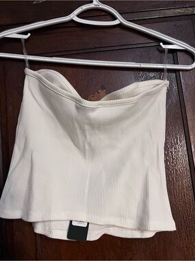 Cream Ribbed Strapless Tube Top - Women